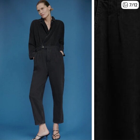 Zara Black Denim Lyocell Cotton Jumpsuit Long Sleeve Utility Boiler Suit Size XS - Picture 2 of 14
